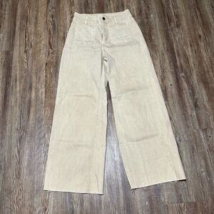 Oat New York Wide Leg Jeans Women's 2/26 Beige Frayed Hem High Rise Patch Pocket